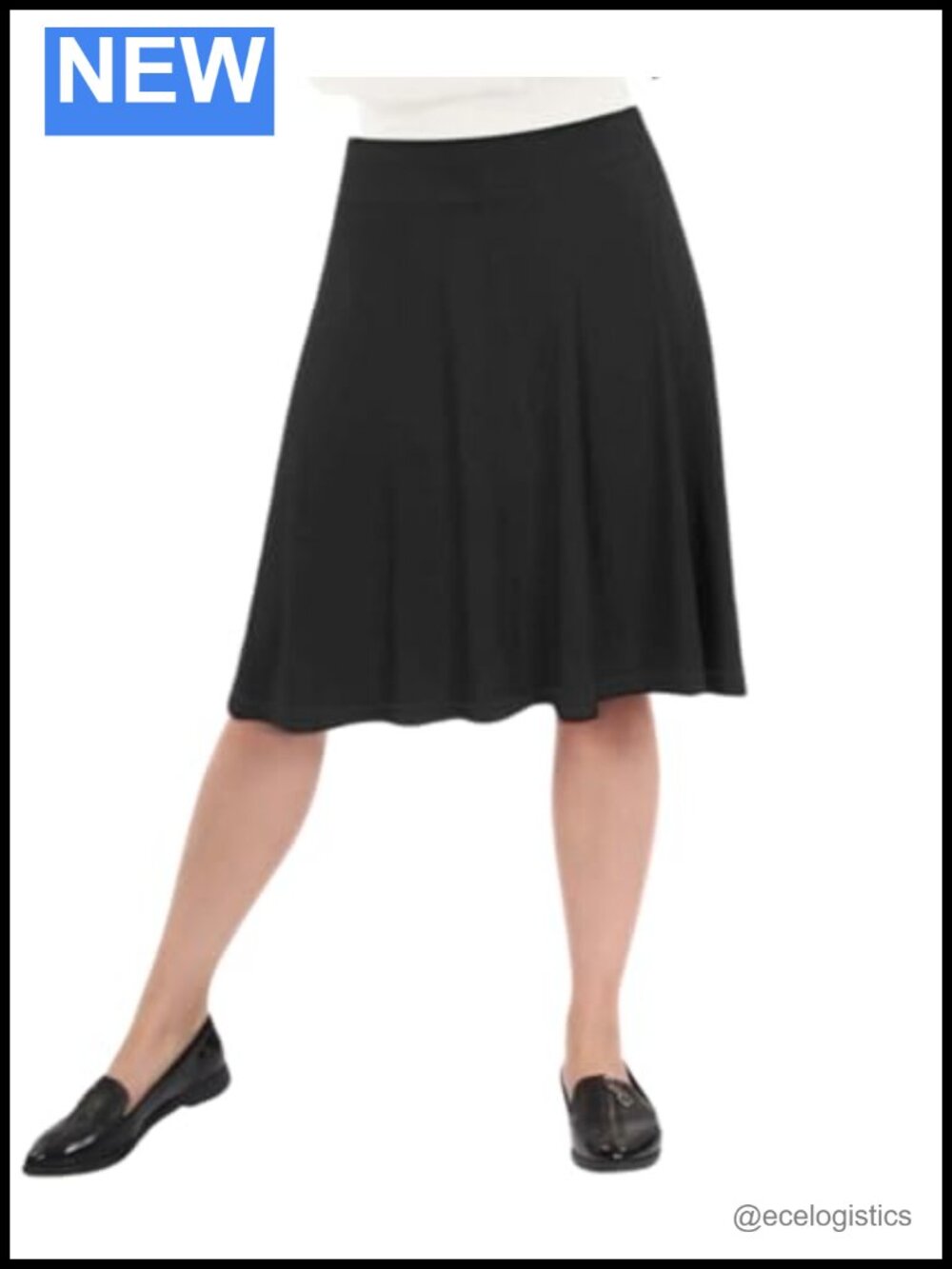 A-Line Skater Skirt Knee Length Pull-On Elastic Waist Viscose Spandex